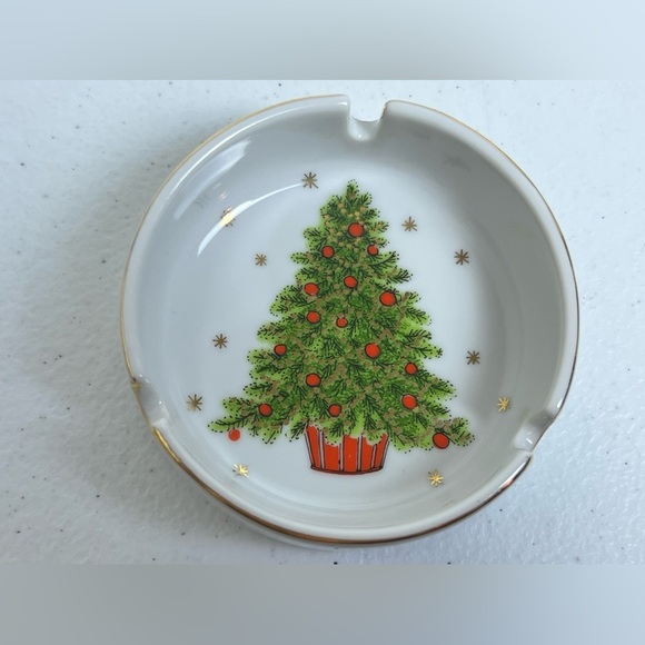 VTG George Good Christmas Tree Ashtray Japan Gold Trim Trinket Smoking Dish - Picture 1 of 6